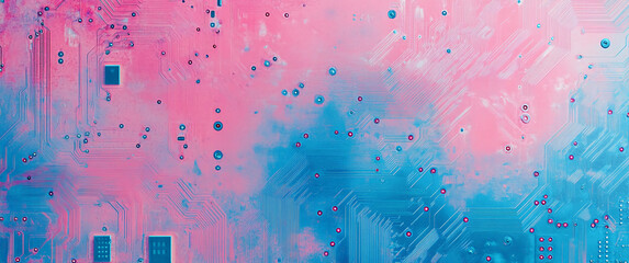 Poster - Intricate circuit board design in a striking pink and blue gradient