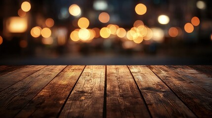 Wall Mural - Wooden table with a dark blurred background