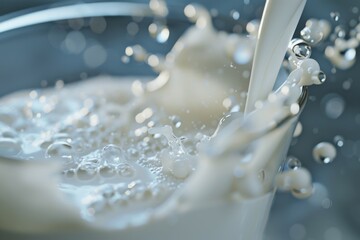 Poster - A glass filled with milk and a small amount of cream on top, perfect for breakfast or a snack