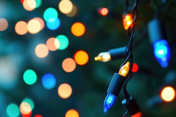 Poster - Close-up view of a colorful Christmas light string