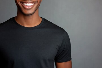 Poster - A person posing in a black t-shirt, suitable for casual use or as a model reference