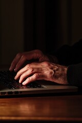Poster - A close-up shot of someone typing away on their laptop, perfect for depicting work-from-home or office settings