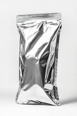 Poster - A single silver foil bag lying on a plain white surface, perfect for product photography or packaging design