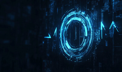Aufkleber - Glowing blue circles and arrows move across a dark background