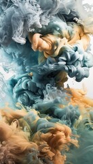 Poster - Dynamic aesthetic cloud visual in sage, gold, tan, yellow, and blue   realistic photo art