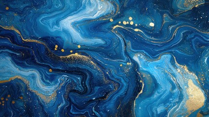 Wall Mural - abstract marbleized effect background with blue creative colors and gold paint
