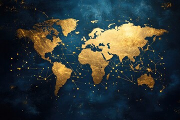 Poster - Global connectivity: world map showing international communication and data exchange