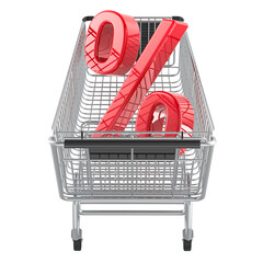 Poster - percent sign inside shopping cart. discount concept, 3d rendering isolated on transparent background