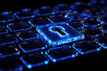 Poster - Glowing keyhole icon on futuristic keyboard symbolizing cybersecurity