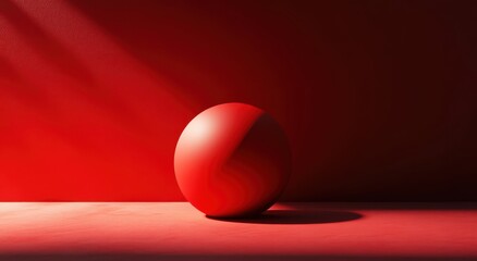 Poster - Minimalist red circle casting shadow on vibrant red background, creating a bold modern composition and abstract art concept
