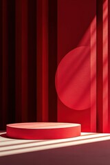 Poster - Red abstract background with circular shadow and textured surfaces featuring bold lighting