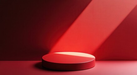 Poster - Minimalist red background with a circular object showcasing simplicity and modern design