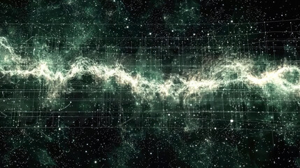 Poster - Digital data pattern, abstract network wave in cyber space, AI tech dark background. Concept of technology, music and cyberspace