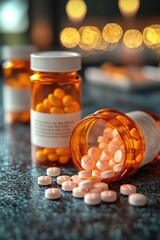 Two prescription bottles with orange and white pills.