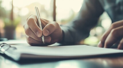 Aufkleber - Focused businessman writing notes in an office, showcasing professionalism and dedication in the workplace