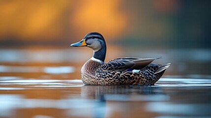 Fototapete - Duck gazing ahead in peaceful nature scenery wallpaper images