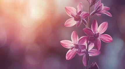 Aufkleber - beautiful pink flowers blooming on a bokeh background with warm sunset light creating a peaceful and
