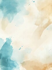 Leinwandbilder - A blend of soothing blue and beige watercolor textures merges to form an elegant backdrop perfect for various creative endeavors. Generative AI