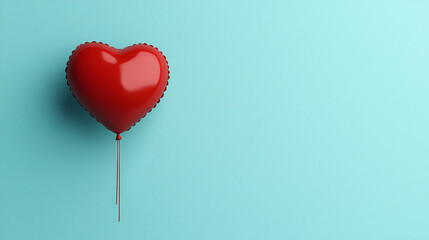 A vibrant red heart-shaped balloon floats against a serene light blue background, symbolizing love and celebration on a bright day