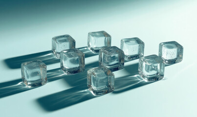 Poster - Translucent ice cubes are artfully arranged on a light-colored surface