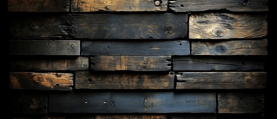 Wall Mural - Black and brown wooden wall with a lot of texture. The wall is made of wood and has a lot of texture