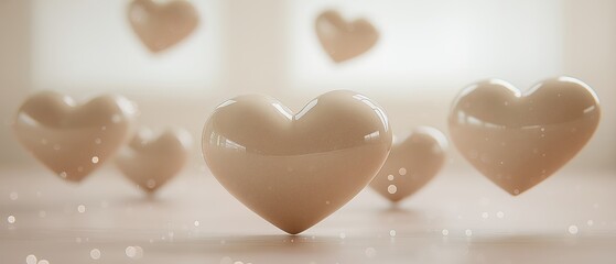 Poster - Collection of white hearts are floating in the air, creating a sense of lightness and joy