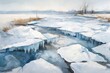 © Татьяна Евдокимова - Frozen river landscape is glistening with fresh ice and snow on a cold winter day