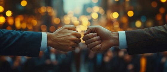 Poster - Two men are shaking hands in a crowd. The crowd is made up of people of different ages and sizes. Scene is positive and friendly