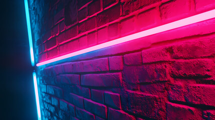 Wall Mural - Neon light on brick walls that are not plastered background and texture. lighting effect red and blue neon background. generative ai. Neon Noir. Illustration