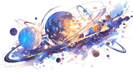 Fototapete - A vibrant abstract depiction of a swirling galaxy with blue tones and sparkling stars, showcasing the beauty of outer space in a creative style