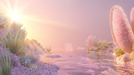 Wall Mural - Tranquil Cambrian Dawn: 3D Render of Underwater Life with Soft Light Filtering Through Water