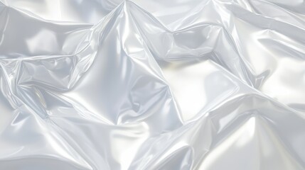 Poster - Textured close-up of shimmering, crumpled white plastic material, reflecting light beautifully.