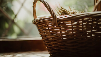 empty wicker basket close-up photo with selective focus