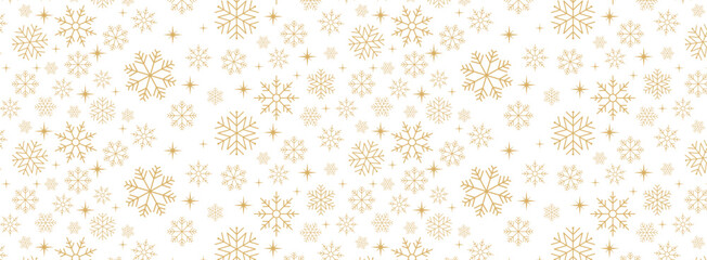 Aufkleber - Seamless Christmas pattern with gold snowflakes and stars isolated on transparent background. Vector glitter snow New year pattern. 