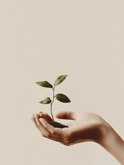 Poster - Hands support a small green seedling, showcasing care and responsibility in nurturing new life in a calm indoor environment. Generative AI