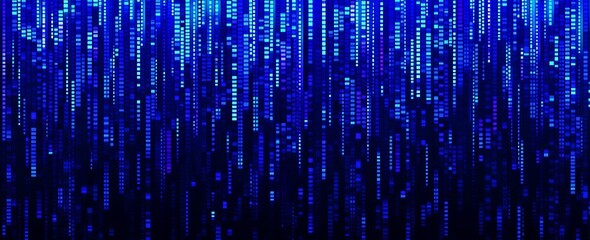 Poster - Backdrop with digital data squares in a blue pattern on a white background