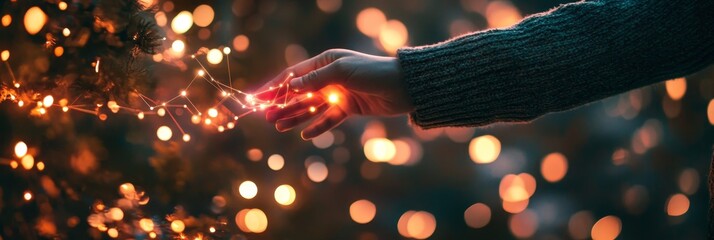 Poster - The hand of a woman touching the metaverse universe, digital transformation conceptual for the era of next generation technology.