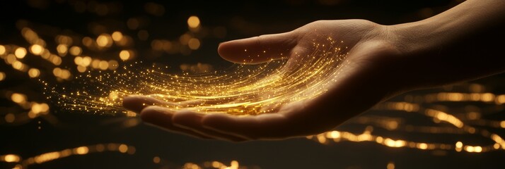 Poster - A woman's hand touches the metaverse universe, a digital transformation conceptual for the next generation of technology.