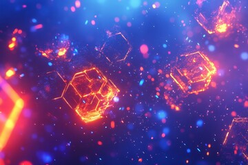 Poster - The background is a bright, abstract hexagonal technology design