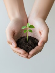 Aufkleber - Two hands embrace a tiny green seedling, showcasing care and hope for future growth in a nurturing indoor environment. Generative AI