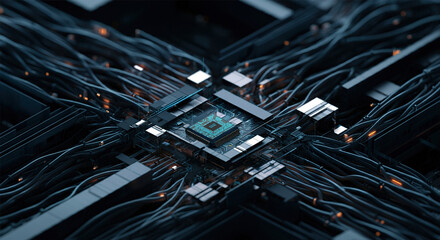 Aufkleber - Digital background perfect for tech processes, neural networks, artificial intelligence, data transfer and encryption, digital archives, sound and graphic presentations, science, education, etc.