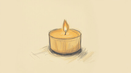 Poster - A hand-drawn illustration of a burning tea light candle