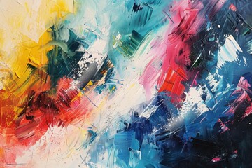 Leinwandbilder - Vibrant abstract painting featuring swirling hues of orange, blue, and white, showcasing dynamic brush strokes that evoke a sense of movement and energy, captured in an artistic studio