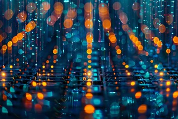 Aufkleber - Brightly lit server room with vibrant LED lights showcasing advanced technology during nighttime operations and data processing activities