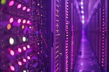 Aufkleber - Brightly lit server room with vibrant LED lights showcasing advanced technology during nighttime operations and data processing activities