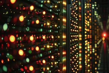 Aufkleber - Brightly lit server room with vibrant LED lights showcasing advanced technology during nighttime operations and data processing activities
