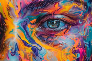 Leinwandbilder - Colorful abstract portrait of a woman's face surrounded by swirling patterns and vibrant hues, creating a dreamy atmosphere that evokes emotions and imagination