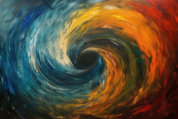 Leinwandbilder - Colorful abstract artwork with swirling patterns in black and orange shades created on textured canvas during a sunny afternoon