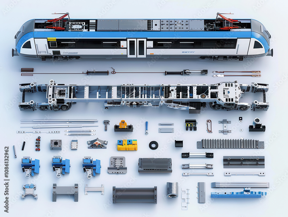 Train Exploded Model Dismantlement diagram of Electric Train, the Electric Train is in the ...