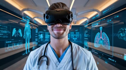 Poster - A healthcare professional using virtual reality for medical training or simulation.